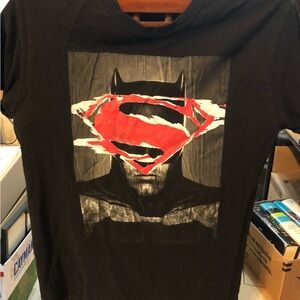 DC Comics Black Tee with Red Superman Batman Graphic